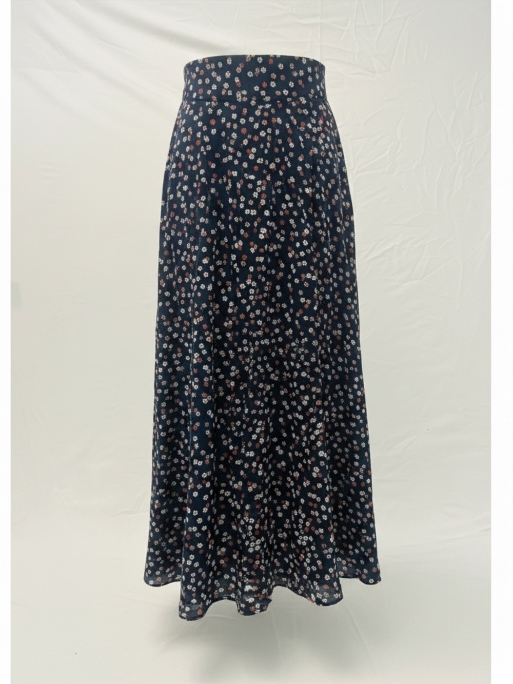 Madewell Navy Floral Maxi Skirt with Small Pink & White Blossoms